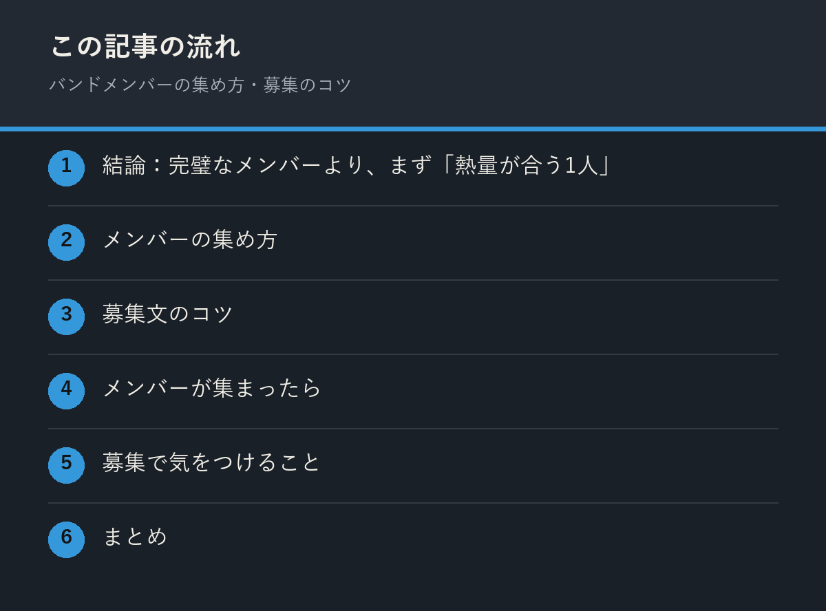 バンドメンバーの集め方・募集のコツの記事の流れを解説した図解
