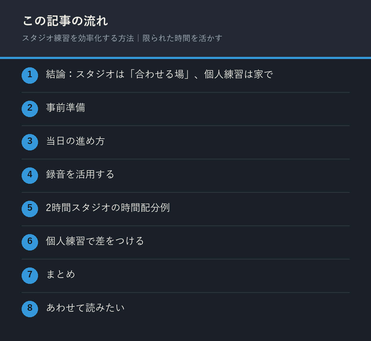 スタジオ練習を効率化する方法|限られた時間を活かすの記事の流れを解説した図解