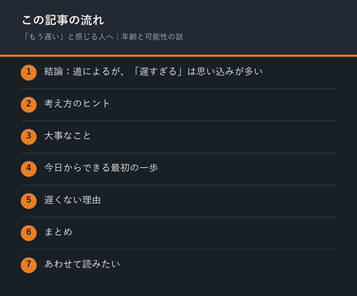 「もう遅い」と感じる人へ|年齢と可能性の話の記事の流れを解説した図解