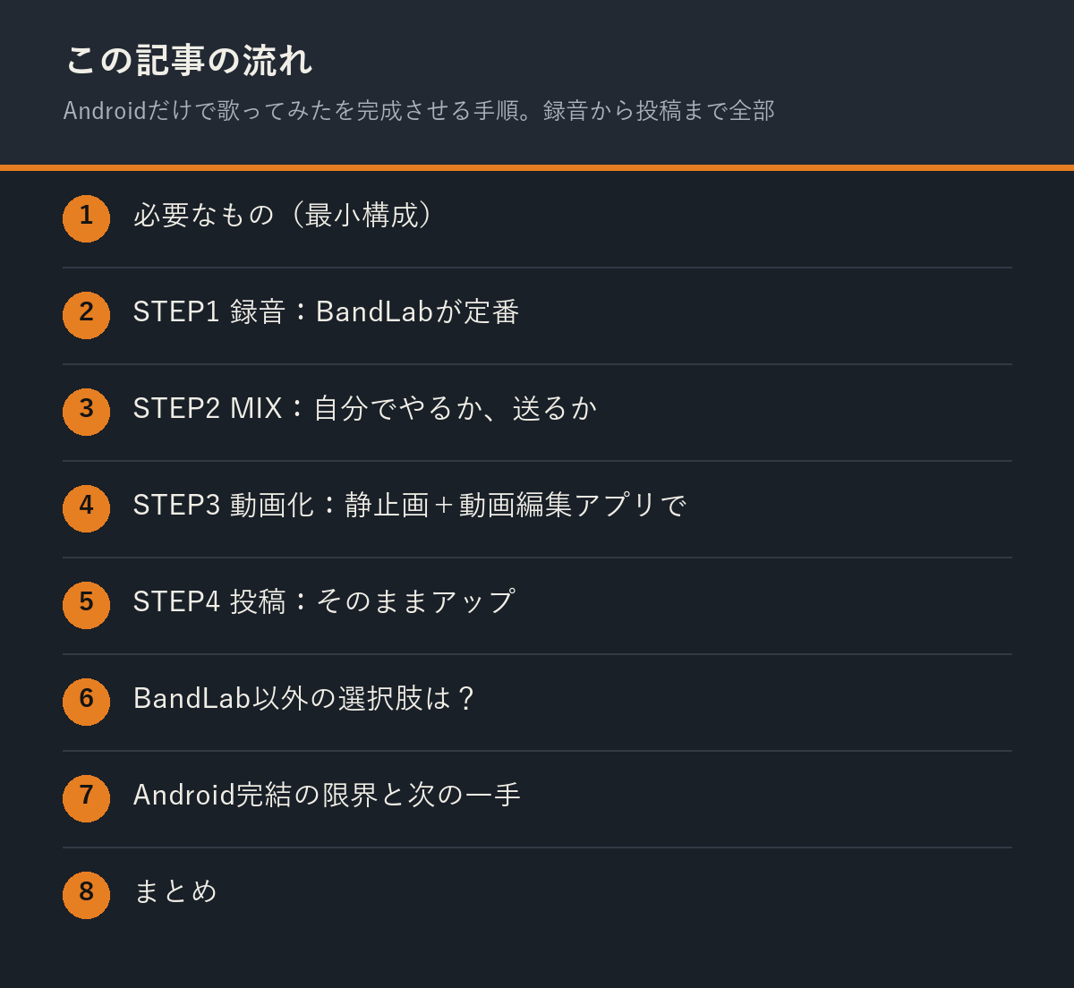 Androidだけで歌ってみたを完成させる手順。録音から投稿まで全部の記事の流れを解説した図解