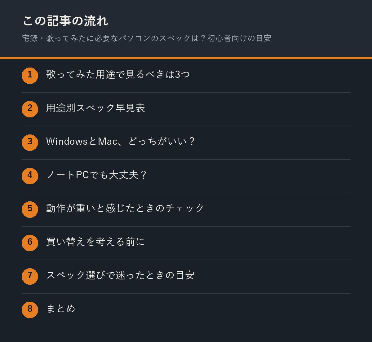 宅録・歌ってみたに必要なパソコンのスペックは？初心者向けの目安の記事の流れを解説した図解