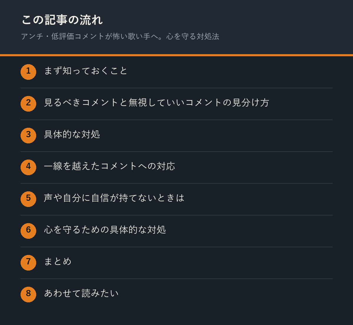 アンチ・低評価コメントが怖い歌い手へ。心を守る対処法の記事の流れを解説した図解