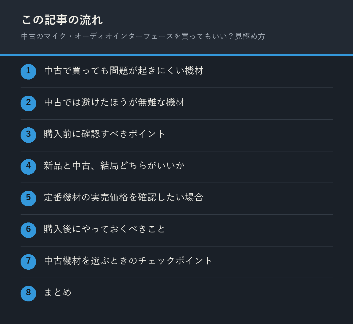 中古のマイク・オーディオインターフェースを買ってもいい?見極め方の記事の流れを解説した図解